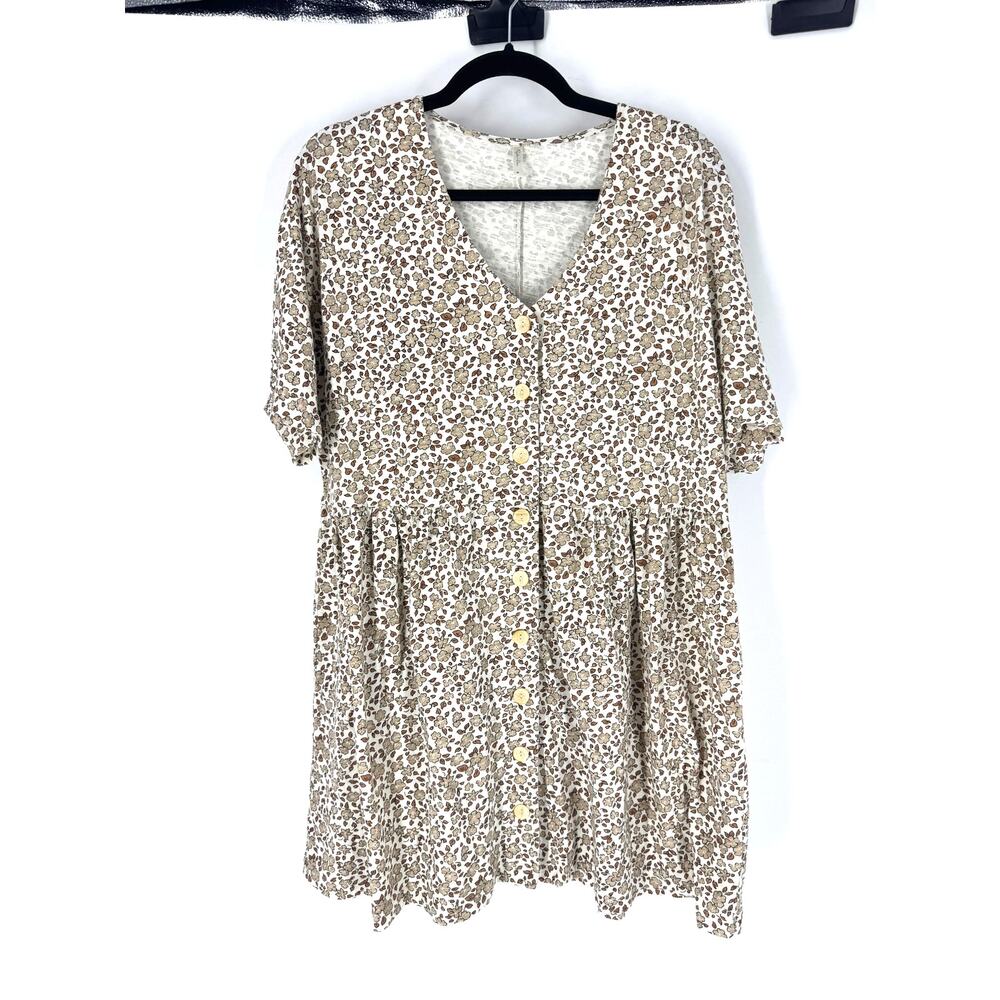Rylee + Cru Tan Floral Button Front Mini Dress, M